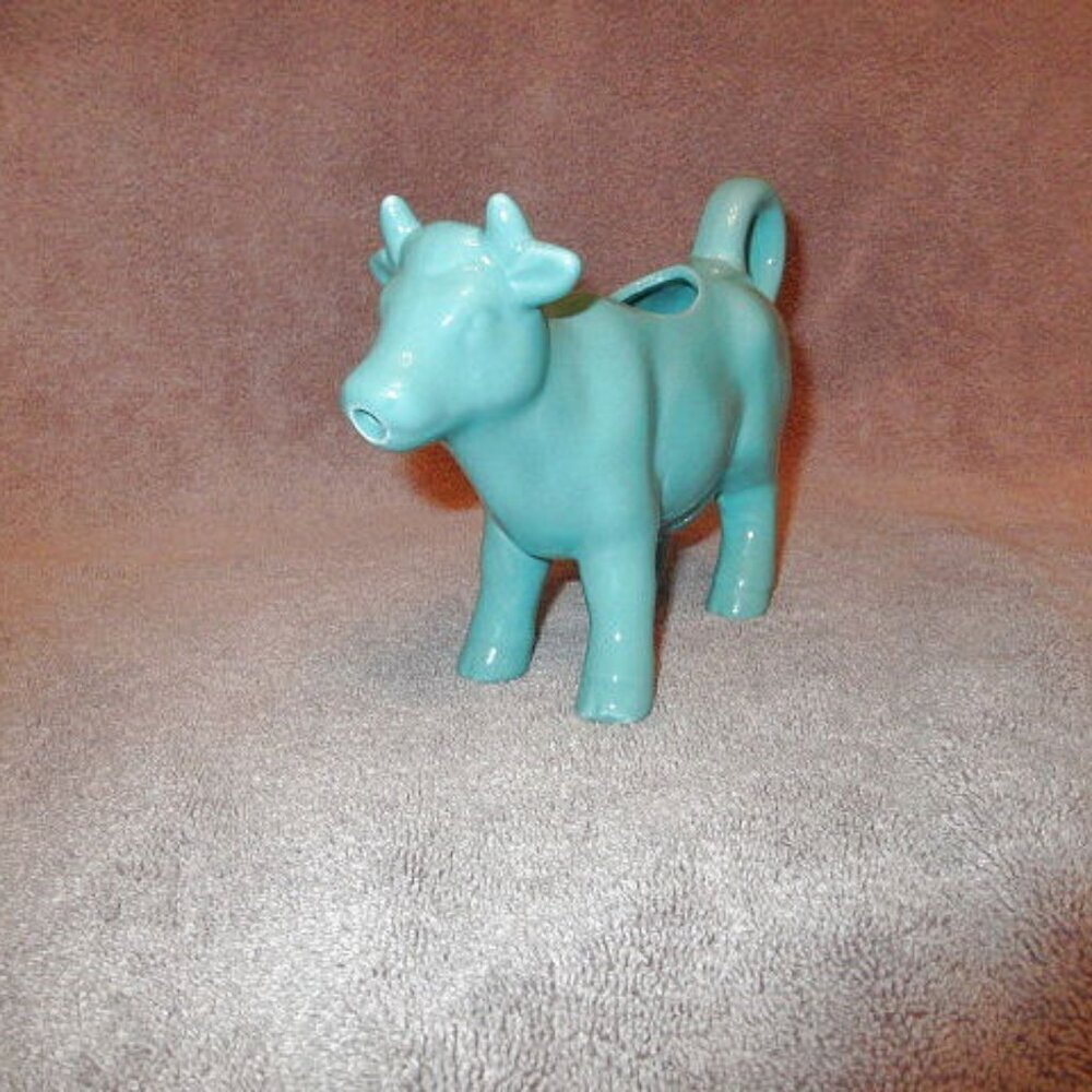 Food Network Cow Creamer Pitcher Turquoise Stoneware Country Farmhouse MCM Retro